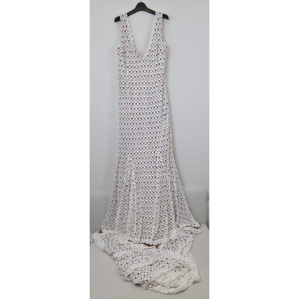 Daughters of Simone Anthro Nude Nev Crochet Lace Wedding Lined Boho Gown 4XL - Picture 2 of 12